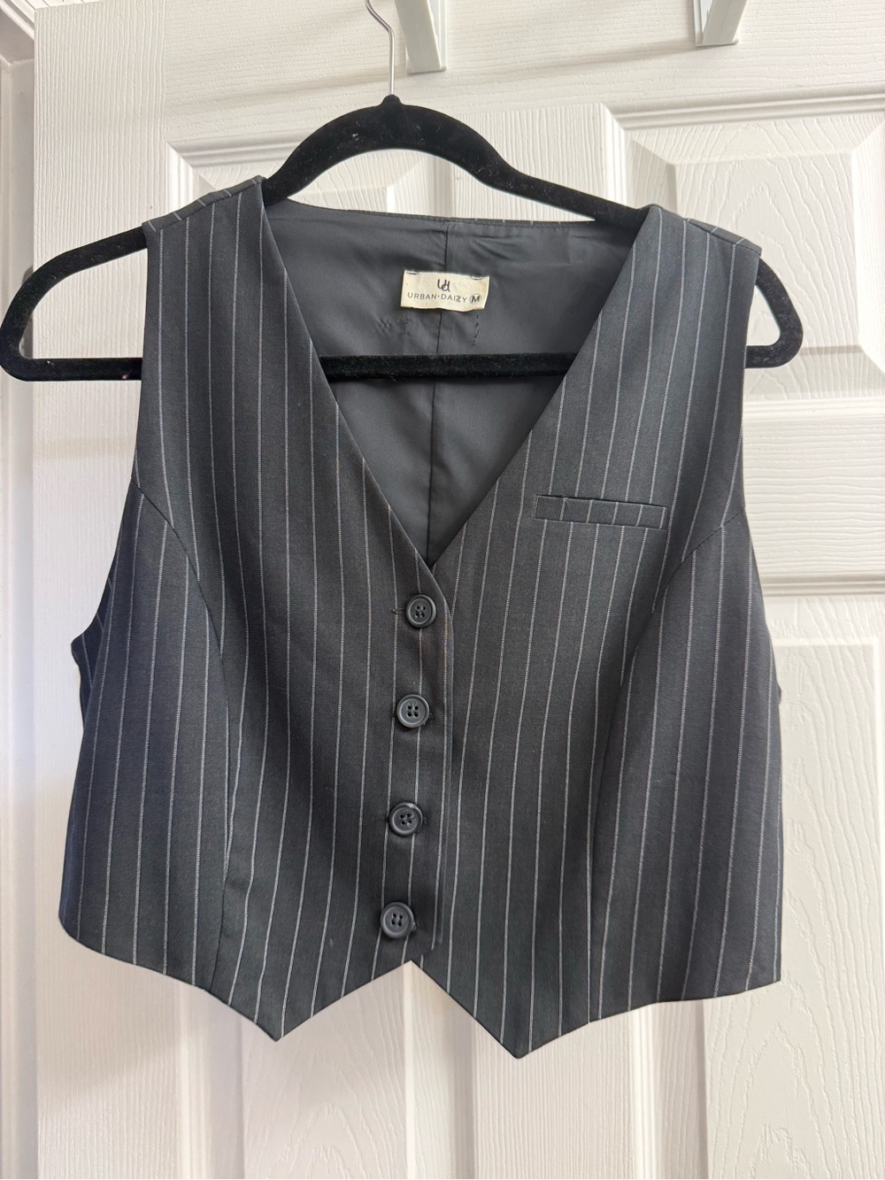 URBAN DAZE Black Pinstripe Women's Button-Front Vest